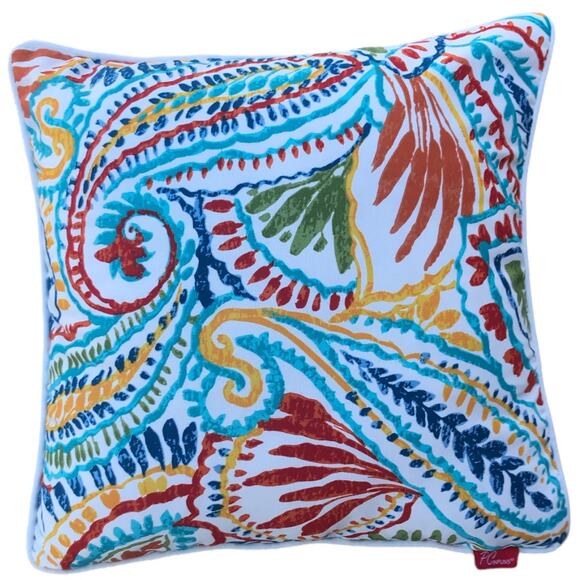 Set of 2 colorful paisley outdoor throw pillow covers 18x18" NEW - Picture 7 of 7